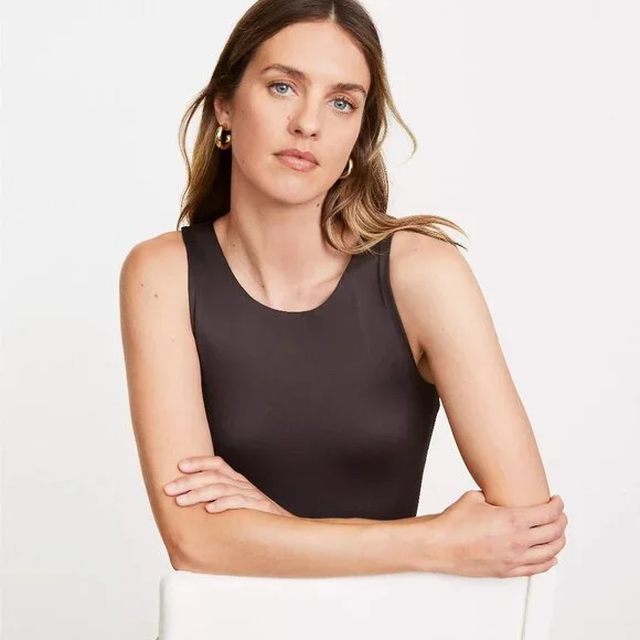 LOFT Versa 360 Knit Tank Bodysuit Brown Coconut Shell Sleeveless Size M - Picture 8 of 8